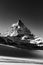 Stunning view of winter Matterhorn mountain landscape in black and white way