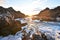 Stunning view of Ã–xarÃ¡rfoss Waterfall at Thingvellir National Park during sunset. These waterfalls are situated between two