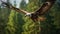 Stunning Vray Tracing: Majestic Brown Eagle Soaring Over Forest