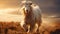 Stunning White Goat With Long Hair In Swirling Vortexes At Sunset