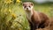 Stunning Wildlife Photography: Ferret Sitting On Grassy Field