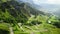 Stunning winding road at Passo Gardena, areal view, Dolomites