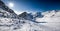 Stunning winter panorama in Tonale ski resort. View of Adamello and Presanella glaciers, Italian Alps, Europe