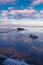 Stunning winter sunset on the frozen Peipsi lake, Estonia