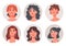 Stunning women avatars. Cartoon beautiful girls portraits, fashionable young female faces, cute female characters flat vector