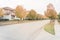 Stunning yellow fall foliage color at new residential neighborhood in suburban Dallas, Texas