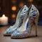 Stunningly Intricate High-Heeled Shoes Adorned with Lace, Jewels, and Cufflinks