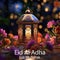 A stunningly realistic 3D render of an Eid Al Adha lantern and flowers