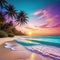 A stunningly realistic beach scene in Ultra with crystal clear turquoise golden and lush palm trees swaying in a gentle