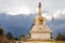 Stupa building sacred religious buddhist tibetan historic ruins, Nepal.