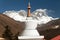 Stupa, Lhotse and top of Everest from Tengboche monastery