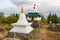 Stupa in Shad Tchup Ling Buddhist monastery on mountain Kachkanar. Russia