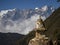 Stupa, valley and mountains in the Himalayan area in Nepal
