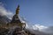 Stupa, valley and mountains in the Himalayan area in Nepal