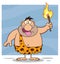 Stupid Caveman Cartoon Character Holding Up A Fiery Torch