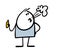 Stupid stickman spoils health, smokes vape, releases a cloud of steam. Vector illustration of a harmful lifestyle among
