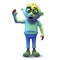 Stupid undead zombie monster waving a cheerfull hello, 3d illustration