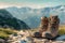 Sturdy hiking boots against a valley backdrop