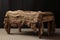 Sturdy Pieces burlap fabric wooden table. Generate Ai