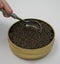 Sturgeon black caviar in tin can