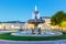 Stuttgart Castle square Schlossplatz Neues Schloss with fountain travel at twilight in Germany