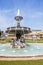 Stuttgart city Castle square Schlossplatz with fountain travel portrait format in Germany