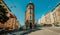 Stuttgart, Germany, June, 2015, Flat building in center of street inside stuttgart city at eugensplatz square, a popular meeting