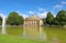 Stuttgart theatre building and fountain in Eckensee lake, Germany