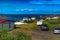 STYKKISHOLMUR, ICELAND - AUGUST 8, 2019: Panoramic view of city colourful homes