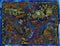 Styled blue vintage map of fantasy land with with pirate treasures