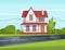 Styled renovated house with new windows and roof semi flat vector illustration