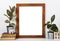 Styled tabletop, empty frame, painting art poster interior mock-