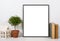 Styled tabletop, empty frame, painting art poster interior mock-