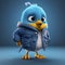 Stylish 3d Animated Blue Bird In Urban Attire - A Witty And Clever Cartoon