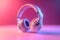 stylish 3d icon of generic wireless headphones on pink purple