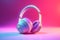 stylish 3d icon of generic wireless headphones on pink purple