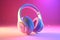 stylish 3d icon of generic wireless headphones on pink purple gradient