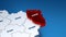 Stylish 3D map of Ukraine with Luhansk region at focus highlighted in red