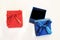 Stylish adorable gift box in red and blue prepared for mother`s day