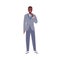 Stylish African American businessman thinking touching beard vector flat illustration. Happy fashionable guy in suit