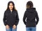 Stylish afro american girl in the hood in a hoodie front and back view black woman in sweatshirt pullover mock up