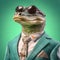 Stylish Alligator In Suit: Photorealistic Portrait With A Psychedelic Twist