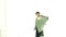 Stylish Asian woman jumping with long overcoat winter fashion on white background Slow motion