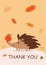 Stylish autumn card or banner with a cute hedgehog. Funny vector illustration with text.