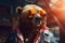 Stylish Bear Wearing Sunglasses Looking for Something. Generative ai