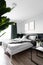 Stylish bedroom corner in scandinavian style with well decoration with artificial plant / decoration idea / interior design /