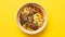 Stylish Beef Noodle Soup Photography On Yellow Background