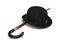 Stylish Black bowler hat and walking stick on a white background