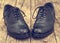 Stylish black brogue shoe. Vintage effects