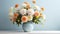 Stylish Blue Vase With White Flowers And Orange Dahlias